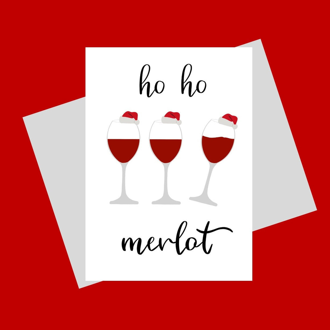 Red wine Christmas card/Funny Christmas Card/Ho Ho Ho Card/Merlot Christmas Card/Merlot Lover card