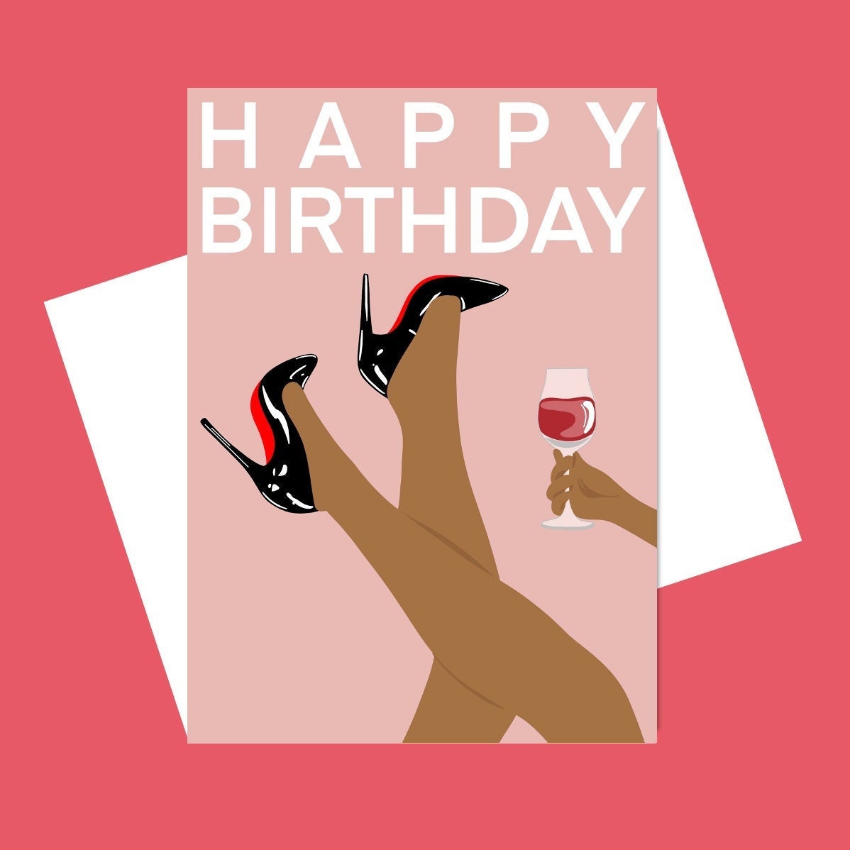 Birthday girl card/Shoes and wine lover card/Designer girl card/fun birthday card/happy birthday card/Red wine lover card/Wine lover/Shoes