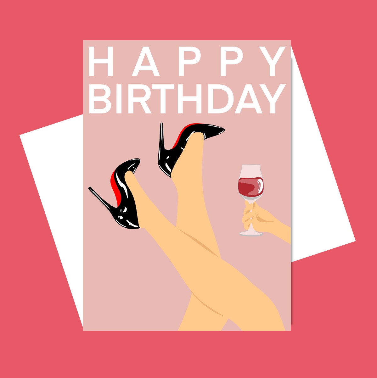 Birthday girl card/Shoes and wine lover card/Designer girl card/fun birthday card/happy birthday card/Red wine lover card/Wine lover/Shoes